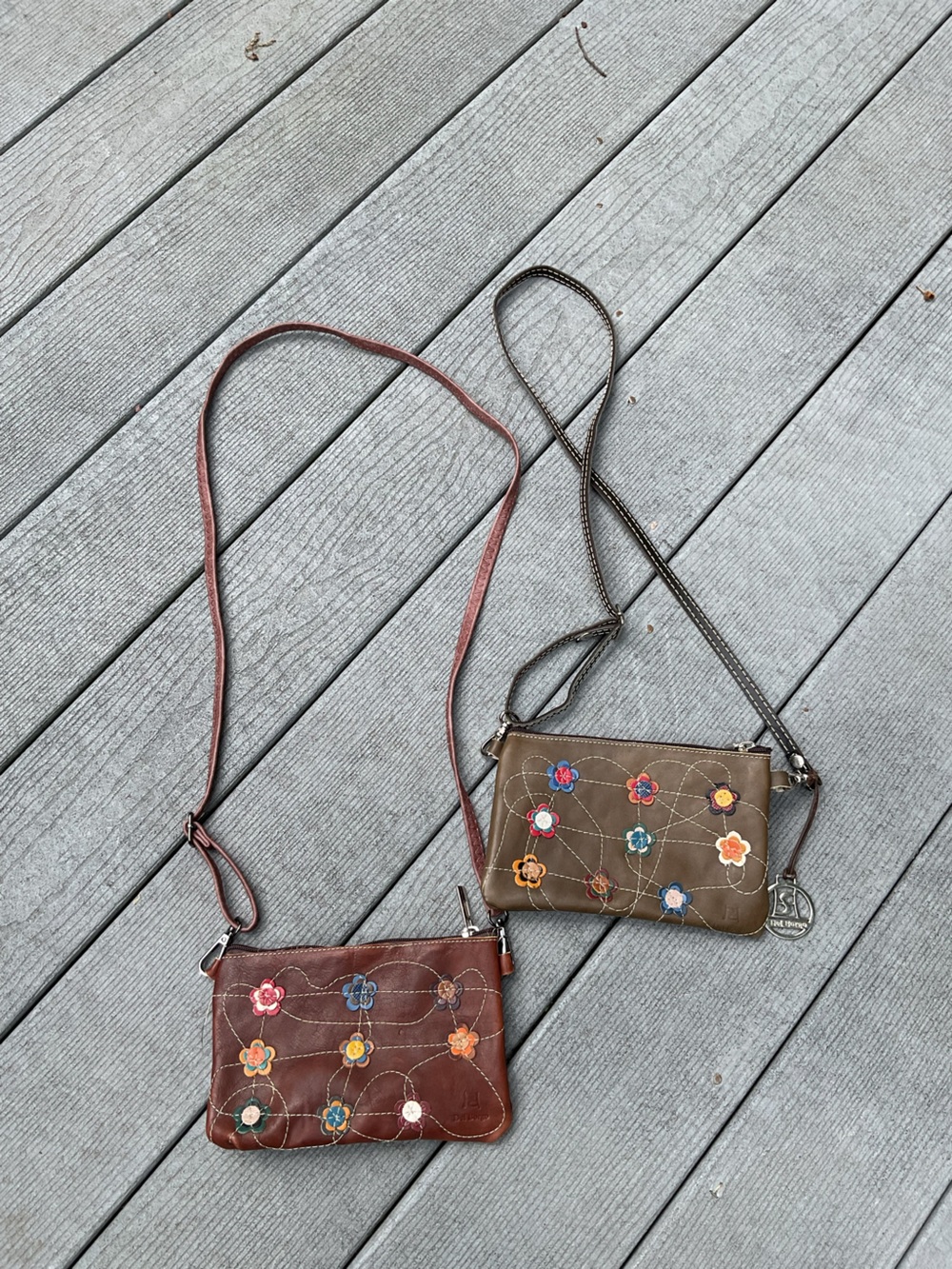 2 Del Borgo  3D Flowers Crossbody leather purses free/brown Italy